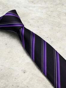 Luxury Men's Skinny Ties Polyester Silk Solid Polka Dot Striped Check Skinny Jacquard Groomsman Tie - 紫羅蘭色 - 查看 4