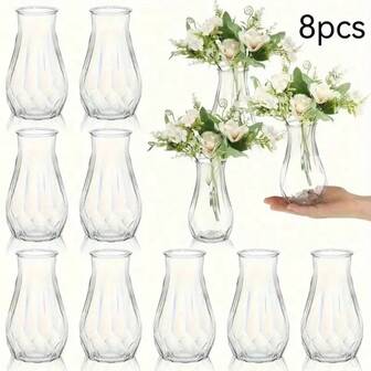 1/2/5/10pcs Plastic Striped Vase, Clear Glass Flower Vase, Floral Arrangement Craft Suitable For Various Bouquets And Decorative Display, Applicable For Holiday And Home Decor, Suitable For Table Decoration, Wedding, Family Dinner Vase Decor