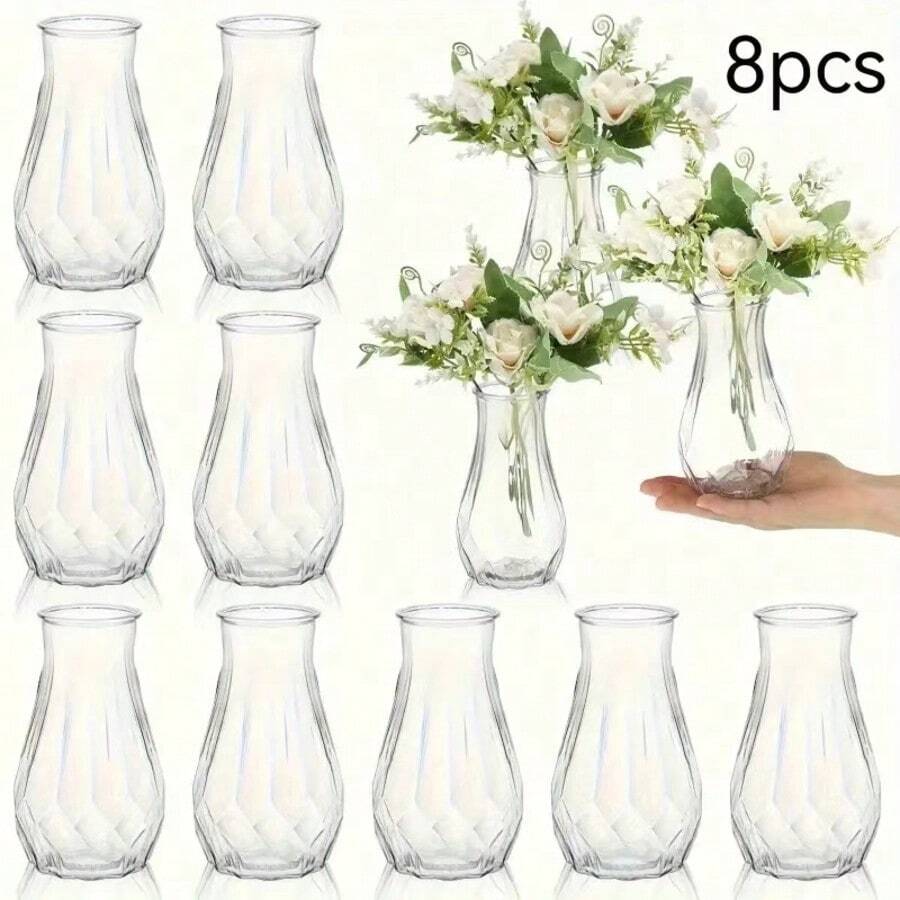 1/2/5/10pcs Plastic Striped Vase, Clear Glass Flower Vase, Floral Arrangement Craft Suitable For Various Bouquets And Decorative Display, Applicable For Holiday And Home Decor, Suitable For Table Decoration, Wedding, Family Dinner Vase Decor - White - View 1