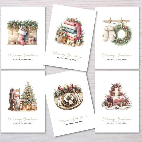 6pcs 10*14.5mm Merry Christmas Cards, Festive Holiday Greeting Cards, Hygge Christmas Cards-Warm Festive Design Cards Whimsical Holiday Greeting Cards-Festive Animal Christmas Cards, Christmas Animal Greeting Cards For Loved Ones, Friends And Family Greeting Card Gift For Her Friend Daughter Mother Kids Gift