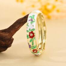 1 pieza Nuevo brazalete de estilo bohemio de moda con esmalte de flor enchapado en oro, adecuado para joyería de mujeres y niñas