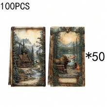 1 set/2 piezas/100 piezas Cabaña en el bosque con banco y patrón de alce Toallas de cocina y paños de cocina, adecuados para decoración de interiores en restaurantes, cocinas y baños, decoración de fiestas, regalos de festivales, como regalo - Multicolor - Ver 13