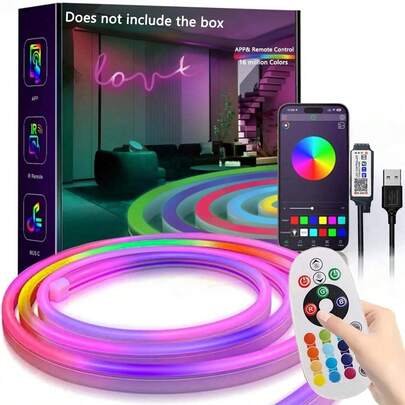 1pc RGB LED Neon Flexible Light Strip, Multi-Color Adjustable, With Remote Control, DIY Moldable Design, Suitable For Christmas, Movie Theme, Home Decor And Party Ambiance - Powered By AA Batteries (Batteries Not Included)