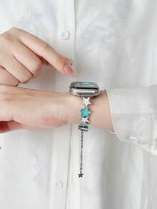 1 pieza Brazalete ajustable de doble color con diseño de estrella compatible con Apple Watch de 38mm, 40mm, 41mm, 42mm, 44mm, 45mm, 49mm (S10 42)Mm (S10 46)Mm, pulsera de lujo simple para mujer adecuada para Apple Watch Series Ultra 2 S10 SE 9 8 7 SE 6 5 4 3 2 1, regalo - Plateado - Ver 5