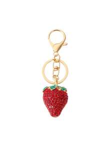 1 pièce Porte-clés de voiture, pendentif en métal, décoration de strass en forme de fruit de pastèque et de fraise, créatif, mignon, personnalisé, Y2K, bordeaux