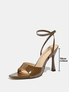 女士高跟凉鞋，适合春夏季、夜店、派对、户外、时尚、优雅、高端宴会、镜面工艺、细高跟、方头、派对、度假、奢华、性感 PU 皮革、交叉细裸带、扣环、闪亮纯色、舒适材质、性感踝带、优雅、端庄、巧克力鞋、优雅高跟凉鞋 - 巧克力棕 - 查看 9