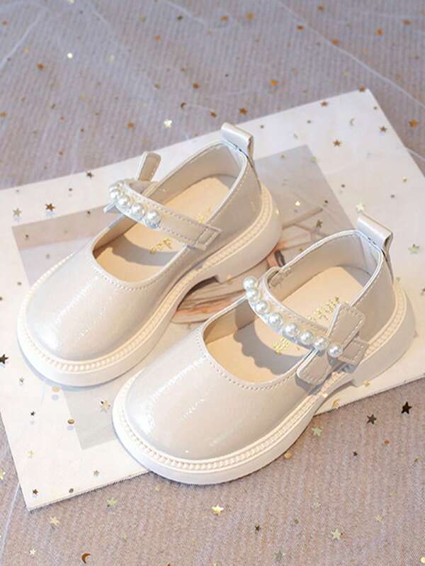 1 Pair Children's Pearl Bow Soft Bottom Non-Slip Fashion Princess Shoes, Comfortable To Wear, Suitable For Parties And Events In Spring/Autumn