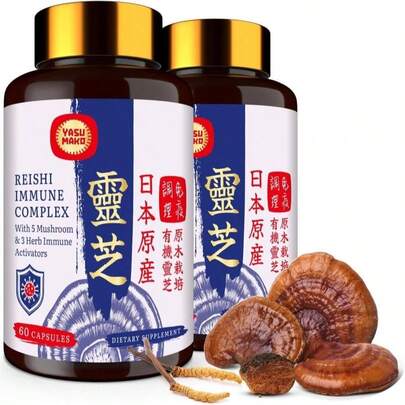 Yasumako Japanese Reishi Mushroom Complex Supplement 1500mg - Reishi,Chaga,Cordyceps,Lion'S Mane,Maitake,Agaricus Mushrooms Extract &Amp; 3 Herb,Organic Mushroom Capsules For Immune,Brain (Pack Of 2)