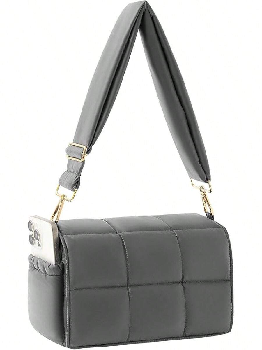 Crossbody Bag Women Quilted Puffer Fashion Lightweight Travel Handbag Cute Small Shoulder Bag - 鋼灰色 - 查看 1