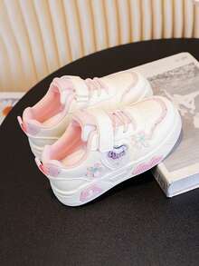 1 Pair Kids' Casual Sneakers, 2025 Spring/Autumn, Boys' Leisure Skate Shoes, New Low-Top Girls' White Shoes, Soft Sole Versatile Trainers - Pink - View 3