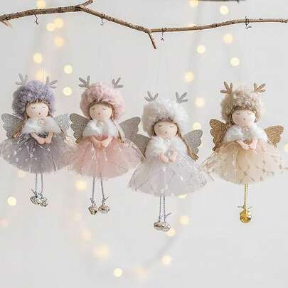 1pc/4pcs Christmas Reindeer Antler Angel Ornaments, Christmas Tree Decorations, Holiday Party Gifts, Home Wall Decor, DIY Gift Box Decor, Winter Theme Party Supplies, Window Display Accents, Farmhouse Decor