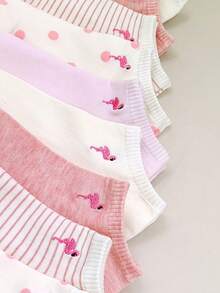 1/5/10/20/30 Pairs (Randomly Shipped) Women's Multi-Color Embroidered Flamingo Casual Short Socks Suitable For Daily Wear And Outfits - Multicolor - View 5