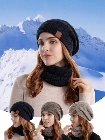 Women's 3 PiecesHat, Scarf And Gloves Set / 2-Piece Hat And Scarf Set / Single Women's Knitted Beanie Hat With Ear Warmer, Autumn/Winter Valentines Gift