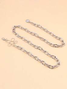 1pc Women's Fashionable Simple Silver Pearl Waist Chain, Sexy Accessory For Dresses, Single Layer Metal Body Chain Summer, School Fall, Autumn, Halloween - Silver - View 7