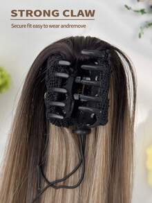 16英寸渐变棕色爪夹式马尾假发，耐热合成直发接发，适合日常使用 - 漸層棕色 - 查看 10