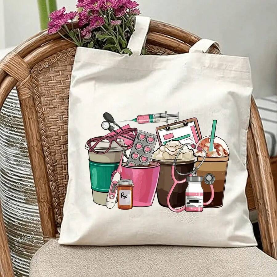 Fun Nurse Tote Bag, Polyester Large Capacity Simple Style Durable Tote Bags Outdoor Picnic, Party, Travelling, Shopping