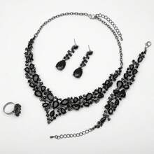 In Stock Immediate Dispatch CSY 4 Pcs/Set Austrian Necklace Earrings Bracelet Ring Bridal Jewelry Sets Brides Wedding Party Costume Accessories Gifts Women Valentine's Day CIRY - 02-玫瑰金-桃色 - 查看 4