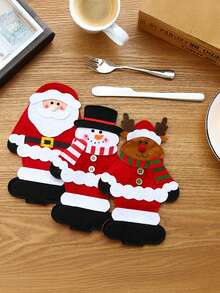 Set de 3 cuțite și furculițe de Crăciun, geantă pentru cuțite și furculițe de Crăciun, set de tacâmuri Moș Crăciun, accesorii pentru decorarea mesei de Crăciun, geantă de depozitare pentru cuțite și furculițe din fetru, desene animate pentru decorațiuni de Crăciun, ideal pentru decorațiuni de Crăciun, decor de cameră de iarnă