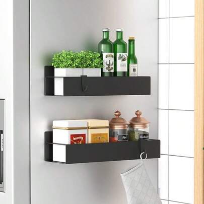 2 Packungen magnetischer Gewürzaufbewahrungsständer Organizer für Kühlschrank und Ofen, schwarze Kühlschrankorganisatoren und Aufbewahrung, Ständer für Kühlschrank, 5 Packungen starke magnetische Metallregale für den Ofen, beweglicher Gewürzorganizer mit Papierhandtuchhalter und Metallhaken, Kühlschrankorganisatoren und Küchenaufbewahrung