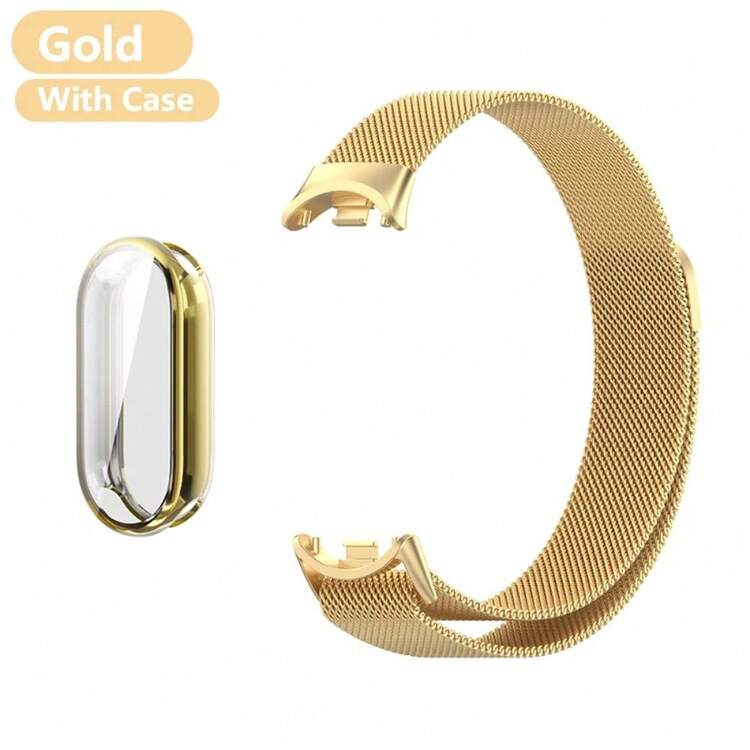 Correa de metal para Mi Band 8 9 10 con carcasa de TPU, protector de pantalla suave, bucle magnético de Milán, pulsera de repuesto - Compatible con Xiaomi Mi Band 10 - Añade 12