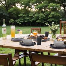 16/32pcs Kitchen Wheat Straw Large Size Dinnerware Set, Service For 4/8, Unbreakable Modern Dish Set-Dinner Plate/Dessert Plate/Cereal Bowl/Cup, Lightweight Tableware, Perfect Camping And Everyday Use - 漸變黑 - 查看 4