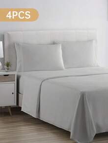 2/3/4pcs Fitted Sheets Set, Bedding, Bed Sheets, Solid Color Bedding Sheets Set With Deep Pocket, Fall Decor, Halloween Decor, Room Decor, Luxury Soft Bedding Sheets And Pillowcases, 1 Flat Sheet, 1 Fitted Sheet And 2 Pillowcases, All Seasons, Halloween Gift, Machine Washable, For Single, Twin, Full, Queen And King Sizes - Xám - Xem 8