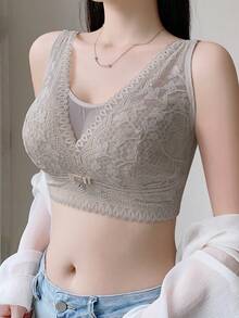女士无钢圈提升和支撑胸罩，薄款，防止下垂和侧凸 - 灰色 - 查看 4