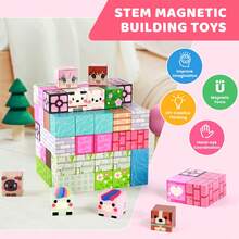 100PCS STEM Magnetic Building Blocks & Tiles – Pink Forest Park DIY 3D House And Tree Scene With Cute Character Cubes – Imaginative Construction Toy, Creative Birthday & Christmas Gift - 100 CHIẾC - Xem 2
