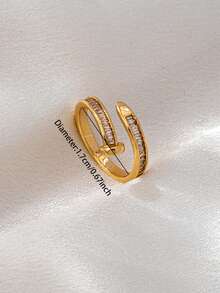 1 Pc Pave Crystal Decor 18K Gold Plating Luxurious Nail Ring - Women Chunky Statement Rings Jewelry Suitable For Daily Wear , Party , Holiday Gift For Mom Mother Wife Girlfriend