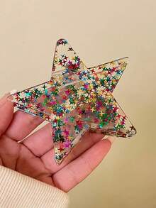 1个女士时尚五角星发爪夹，马尾辫发圈，发爪，优雅星形设计，新品上市 - 彩色 - 查看 6