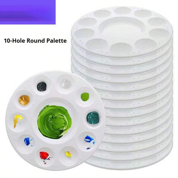 5/10/15PCS Paint Tray Palettes White Circular Plastic Paint Trays For Students To Draw In School Projects Or Art Classes, Return To School, School Supplies, Household Items