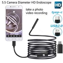 6pcs 5.5mm 3-In-1 Waterproof Adjustable Soft Cable Mini Endoscope Camera With 6 LEDs, Suitable For Android, Type-C, USB, PC, Inspection, Car, Plumbing, Industrial