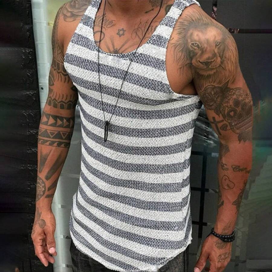 Men's Active Sleeveless Stripe Knitted Vest - Casual Style