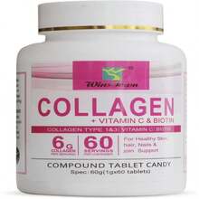 Wins Town Compound Collagen Tablet Candy, 6000mg Collagen Per Serving, Support Healthy Bones, Skin, Hair, Nails, 60 Tablets - 白色的 - 查看 1