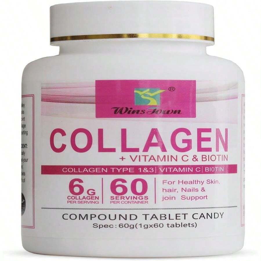 Wins Town Compound Collagen Tablet Candy, 6000mg Collagen Per Serving, Support Healthy Bones, Skin, Hair, Nails, 60 Tablets - 白色的 - 查看 1