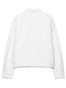 女士夹克秋装上衣冬季外套女长袖上衣秋冬纽扣夹克街头服饰白色外套女士校队夹克 - 白色 - 查看 2