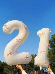 Balões metalizados brancos com números de 0 a 9, 81 cm (32 polegadas), com laço rosa. Ideais para festas de aniversário, Dia dos Namorados, aniversários de casamento, Natal e Ano Novo. - Branco - Ver 3