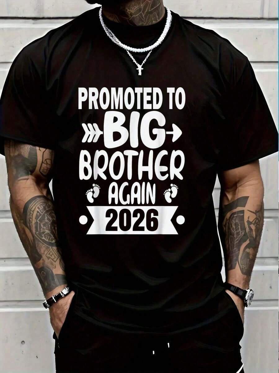 100% Cotton Promoted To Big Brother Again 2026 Shirt Funny Big Brother T-Shirt Men's Women's Vintage Summer Vacation Tops Graphic Tee - màu đen - Xem 1