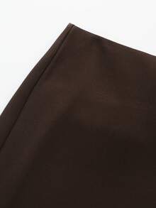 Women's Fashion Casual Solid Asymmtrical Wrap Shorts Skirts, Minimalist And Fashionable Skirt Pants - Dark Brown - View 3