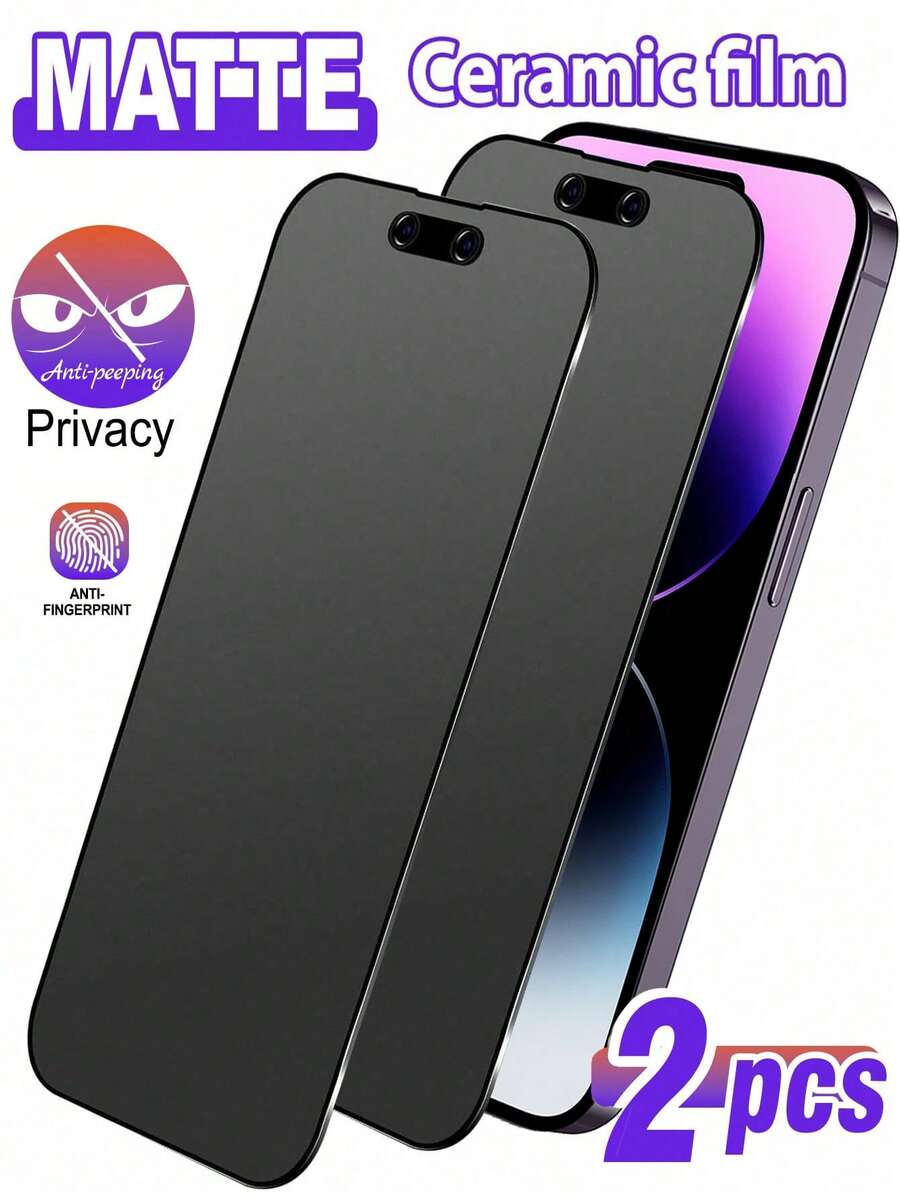适用于 17/16 Pro Max/16 Pro/16/16E 及更早机型（11-15/X 系列）的 2 片装陶瓷磨砂隐私屏幕保护膜 - 25° 防窥屏 + 兼容手机壳，全覆盖，陶瓷般光滑，防眩光，包含清洁工具套装（9H 防刮擦 | 防指纹涂层）。日常、办公和居家使用的理想屏幕保护。防水、防震、防摔、防刮擦。 - 黑色 - 查看 1