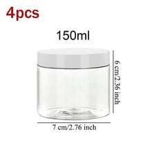 4 piezas Frascos de almacenamiento de plástico de 2.8 pulgadas/7 cm de diámetro con tapas, contenedores para pigmentos de pintura, tarros para cremas/máscaras, botellas para crema para los ojos/crema facial, envases cosméticos de tamaño de prueba transparentes de PET