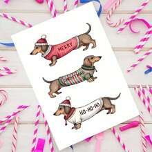 Dachshund Christmas Greeting Card, Cartoon Dog Holiday Wishes, Festive Season Paper Card For Anyone, Single Pack