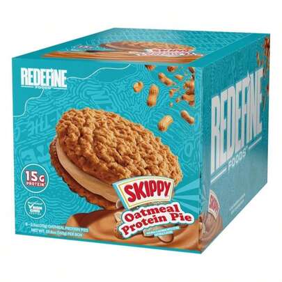 Pastel de avena con proteínas Redefine Foods, Mantequilla de maní SKIPPY - Paquete de 8 - 15g de proteína por porción - Sin OGM