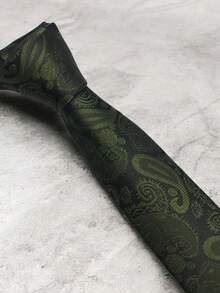 Luxury Men's Skinny Ties Polyester Silk Solid Polka Dot Striped Check Skinny Jacquard Groomsman Tie - 綠色 - 查看 4