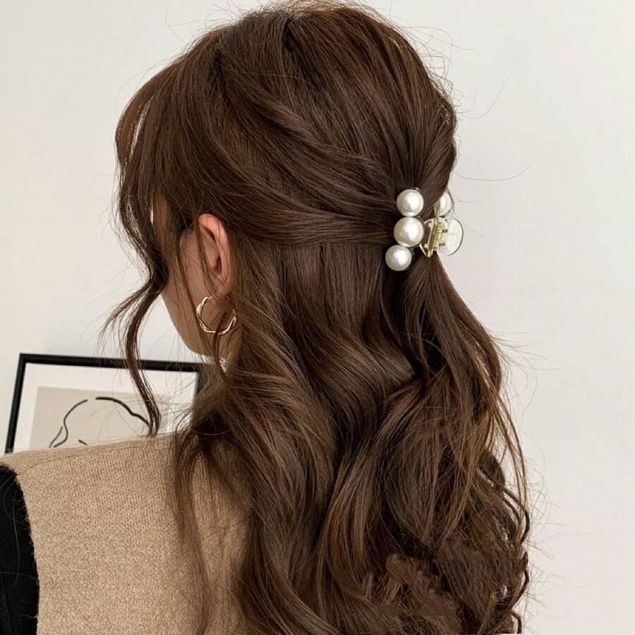 1个可爱仿珍珠装饰小发夹，休闲日常发型配饰，秋季发饰，时尚发夹，优雅发卡，适合冬季度假装扮，女士夏季海滩造型 - 白色 - 查看 1