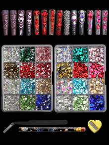 2 Boxes Flat-Back Rhinestones Value Pack - Multi-Color & Size Mixed Round/Fancy Stones For Nail Art DIY Jewelry Decorations - 彩色 - 查看 1