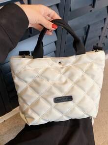 Modische einfarbige Lässig Shopper Tasche, vielseitige gesteppte Schultertasche - Weiss - Übersicht 1