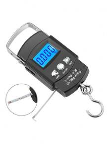 1pc Piece Of Digital Fishing Scale With Tape Measure, 50Kg Accurate Weighing Fish, Luggage, Hand Scale, One-Button Conversion G/Kg/Lb/Gln With Hook Luggage Scale, Shopping Scale, Express Scale, LCD Digital Hanging Scale .Battery Not Included