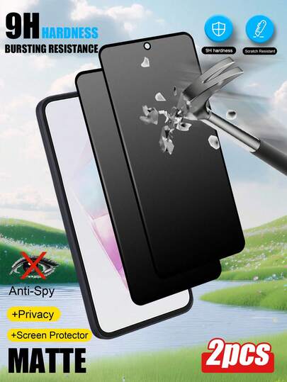 2 piezas Protector de pantalla de vidrio templado antiespia mate, cobertura completa, protección de privacidad, protector de pantalla, resistente al agua, protección de pantalla, compatible con Samsung A53/A52/A72/A51/A71/A32/A21/A50/A70/A52s/A73/A07/A17, compatible con Samsung S20 Fe