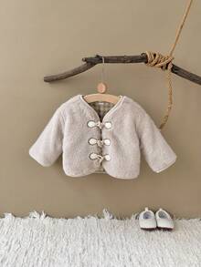 女婴/幼儿时尚仿皮草厚长袖夹克，秋冬 - 杏色 - 查看 3